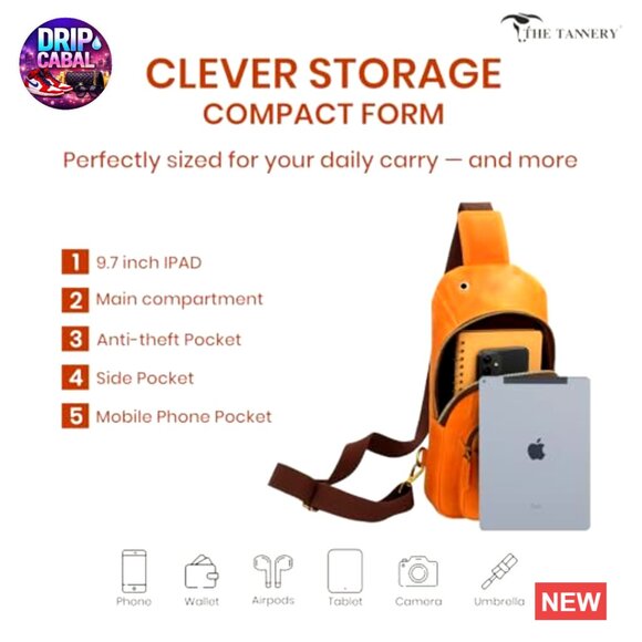 Buffalo Leather Travel Hiking Crossbody Chest Backpack Adjustable Strap main image 5
